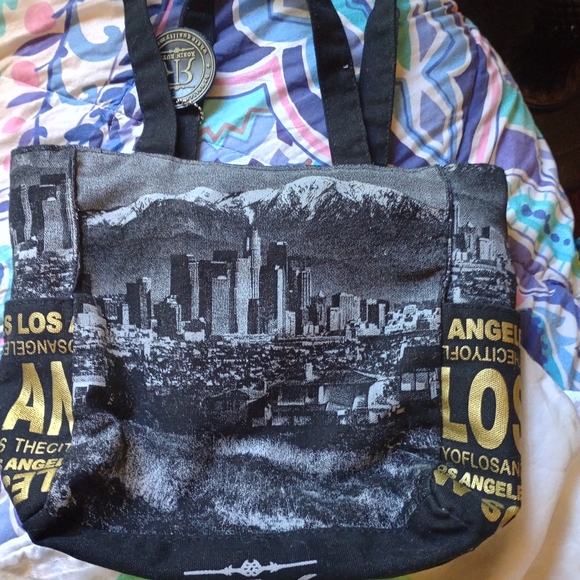 NWT Robin Ruth LOS ANGELES Tote Travel Bag Purse Blue Black Zip Closure - Picture 3 of 9